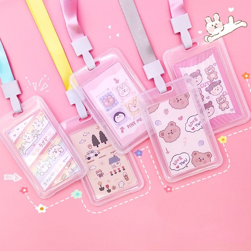 

Set kartu dokumen transparan kartun kreatif siswa dengan set kartu bus kartu kerja karyawan tahan air lanyard