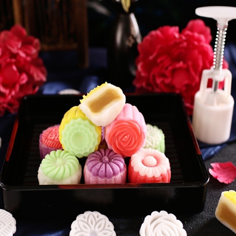 Cetakan Kue Bulan 75g Bentuk Bunga Matahari Dengan 4 Stempel