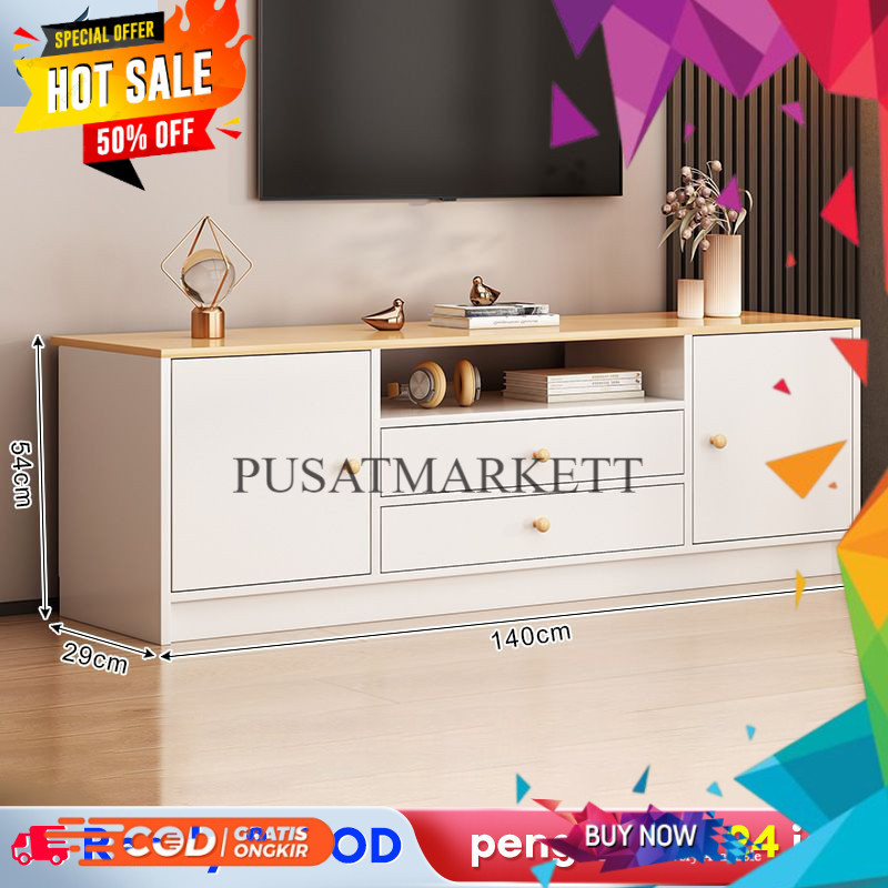 Meja TV Minimalis Modern 140cm Kabinet TV Tinggi Bufet TV Rak TV Lemari TV Desain Modernis Lemari TV