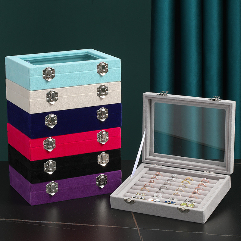 

Ring Flannel Jewelry Storage Box High Capacity With Cover Dust-Proof Jewelry Display Organizer Box Wedding Gifts For Wife Women