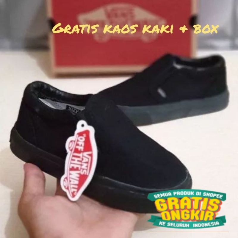 Sepatu Anak Slip On Sekolah Hitam Sepatu Vans Anak Laki Laki Perempuan Unisex Sneakers Anak Berkuali