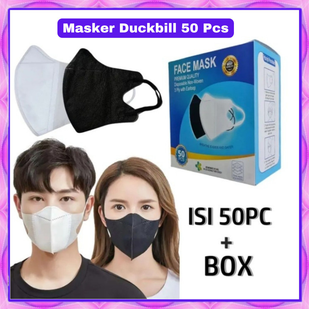 Masker Duckbill Facemask 3Ply 1 Box isi 50 Pcs Masker Duckbill Earloop 3Ply-COD