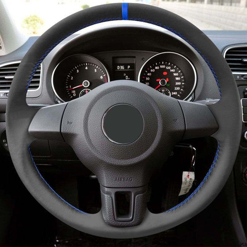 Car Interior Steering Wheel Cover Microfiber Leather Trim For VW Golf 6 MK6 Jetta Bora Caddy Polo Ti