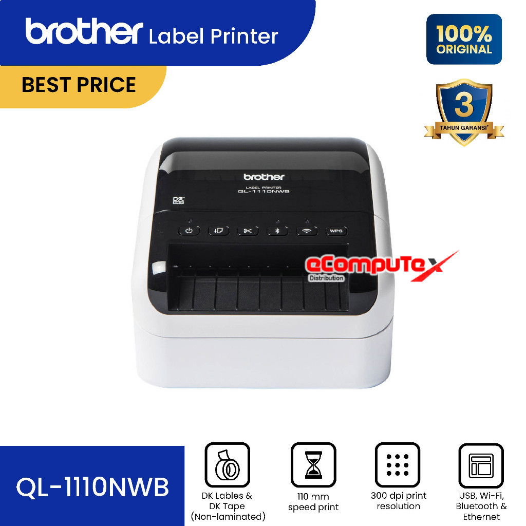 

PRINTER LABEL BROTHER QL-1110NWB DKTAPE BARCODE LABEL MAKER QL1110NWB - ORI - GARANSI RESMI