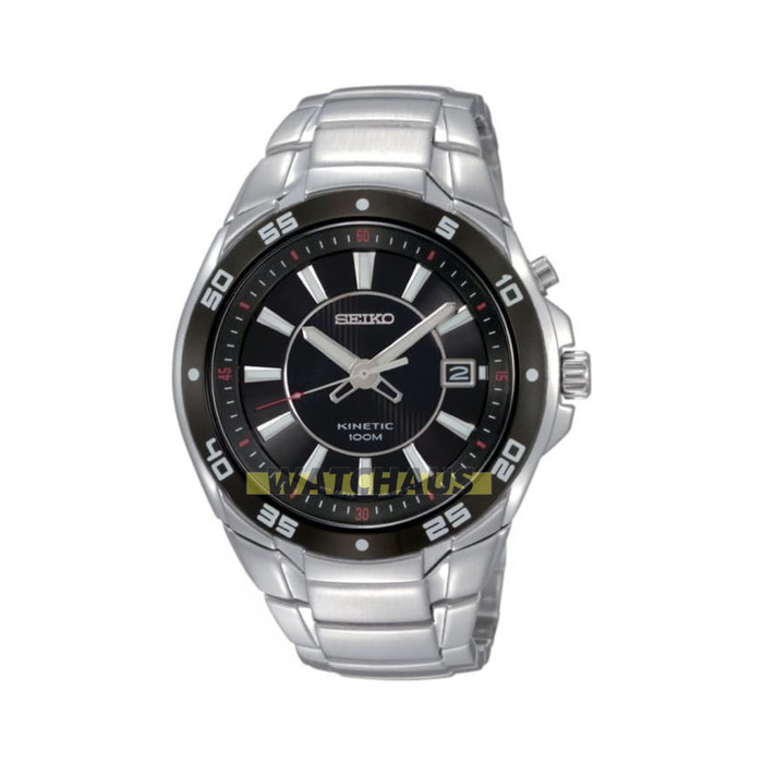 JAM TANGAN PRIA SEIKO KINETIC SKA433 SKA433P1 ANALOG BLACK SILVER STAINLESS STRAP