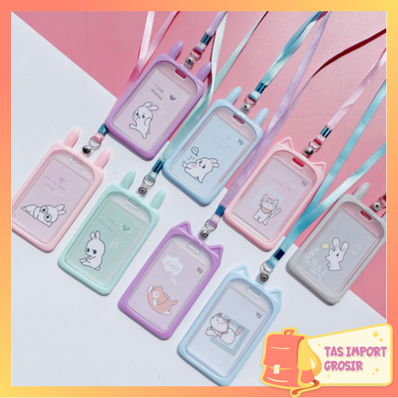 

Tas Import - 5770 Name Tag Lanyard Gantungan Kartu Motif Kuping / Id Card Holder Akses MRT Busway E-Money Bentuk Karakter Warna Pastel