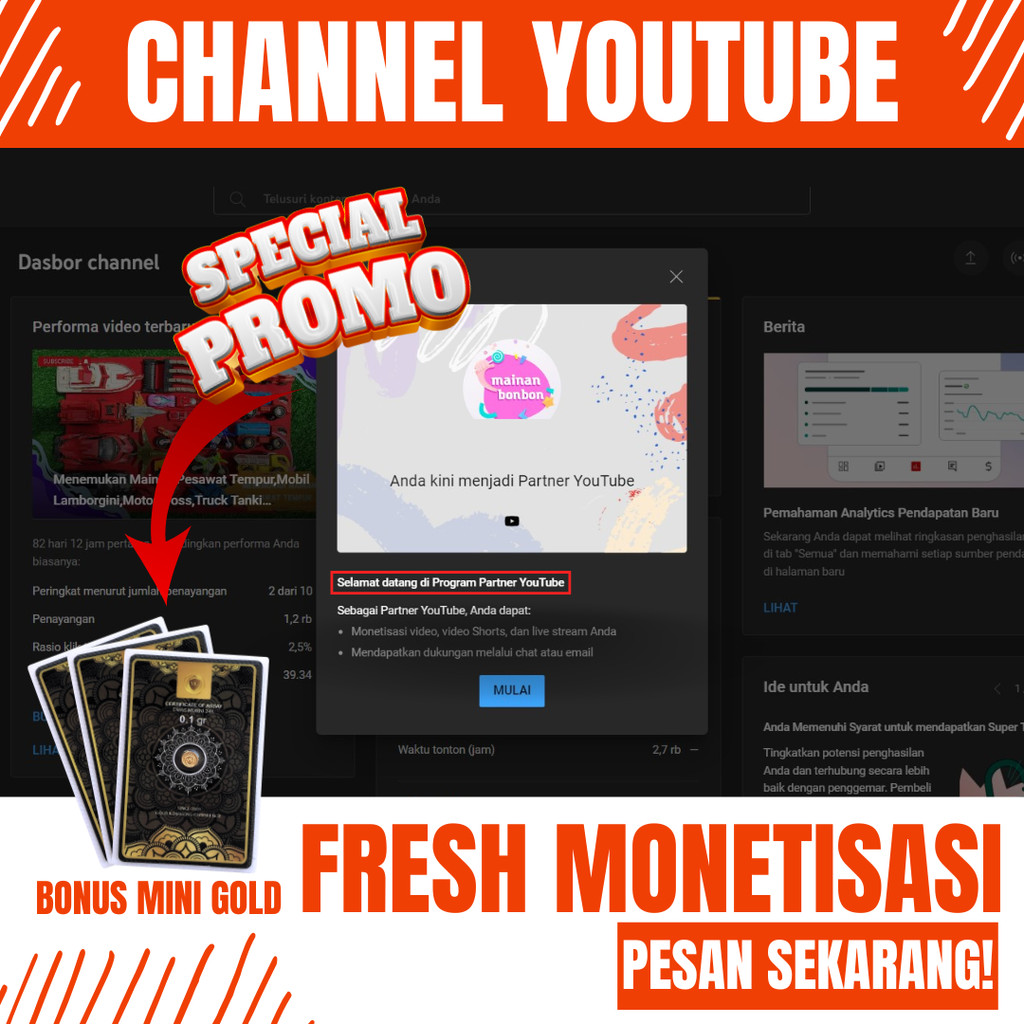 CHANNEL YOUTUBE SUDAH MONETISASI (FRESH)