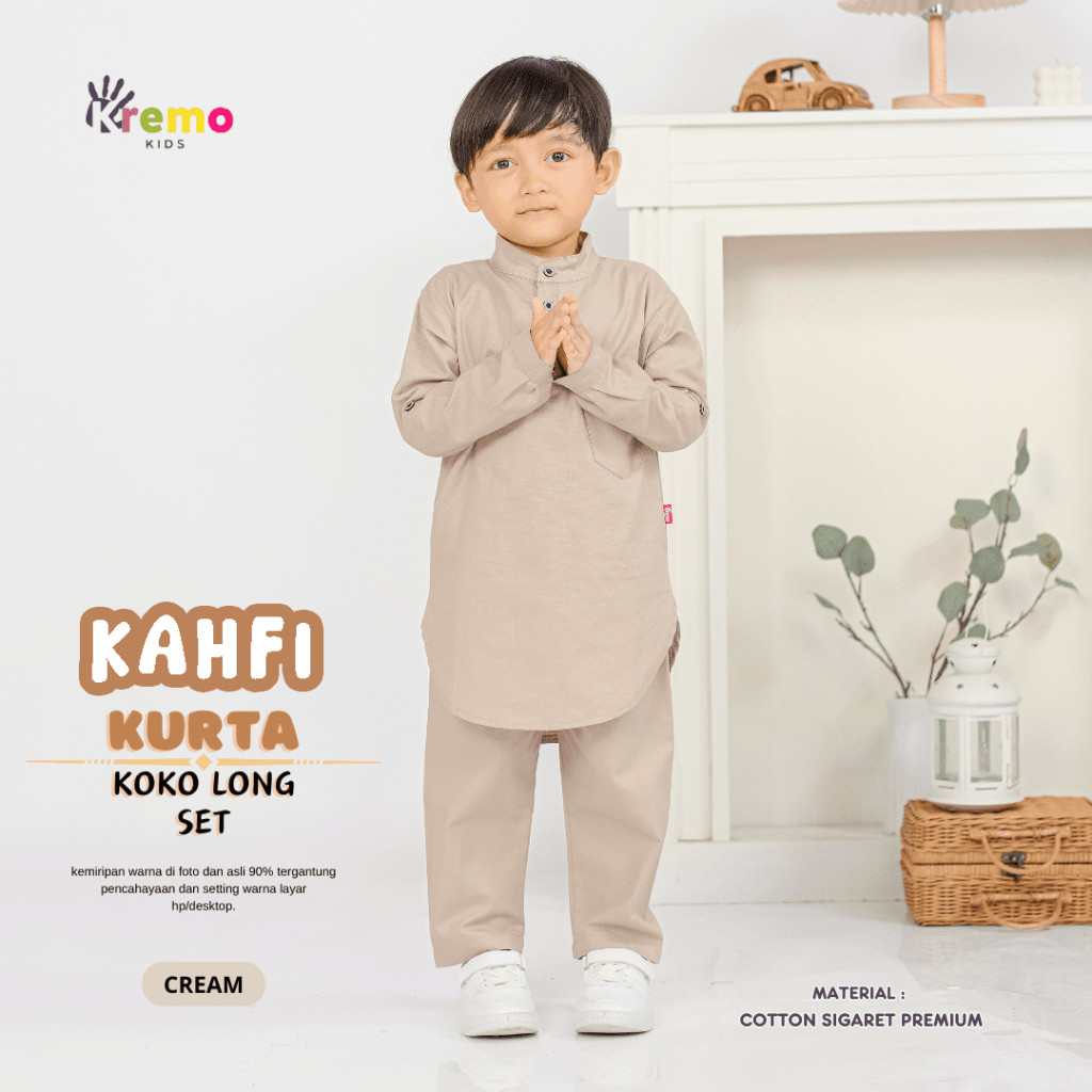 Kremo Kids - Baju Koko Kurta Panjang Anak Laki Laki Kahfi Series 1 - 12 Tahun (Cream)