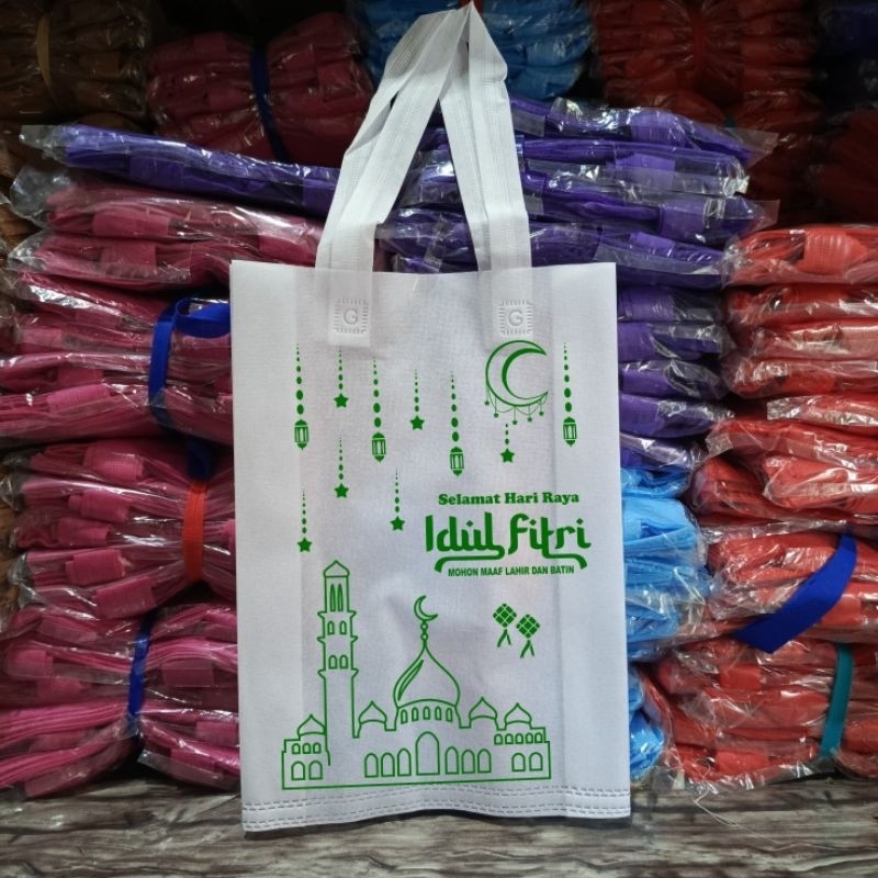 

(1 Lusin) isi (12pcs) Edisi Lebaran Sablon (Masjid) HLS 25x35 & 30x40 Tas Hampers Goodie bag Tas Idul Fitri