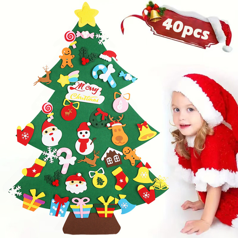 

DIY Felt Christmas Tree Felt Montessori Toys Xmas Gifts for Christmas Crafts Home Door Wall Hanging Kids Ornaments Decoration