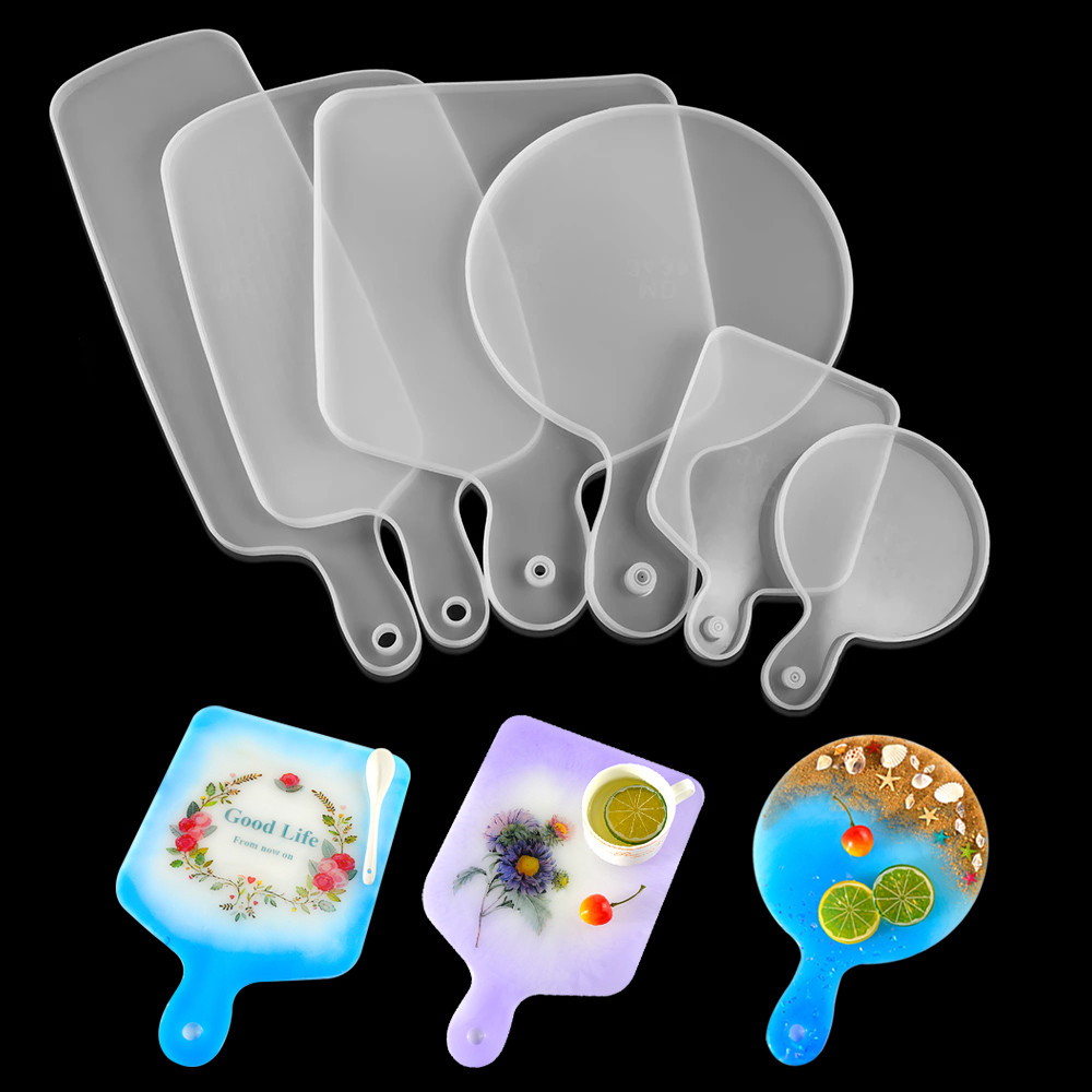 

1Pcs Rectangle Round Handle Tray Epoxy Resin Mold Fruit Coaster Tray Silicone Mold For DIY Home Table Decoration Resin Crafts