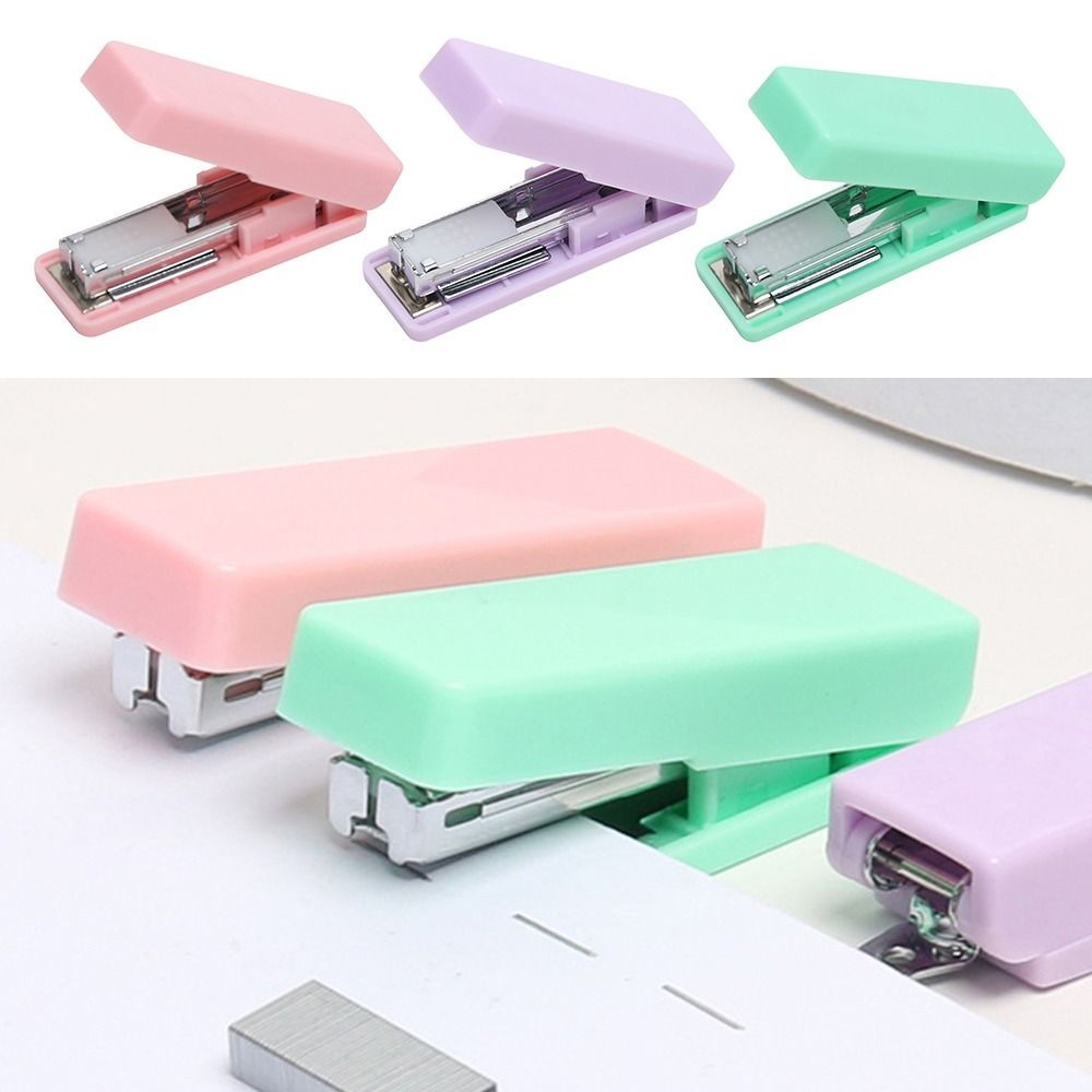 

Portable Candy Color Mini Stapler Metal Bookbinding Supplies Small Stapler Multifunction Manual Binding Tool School Office