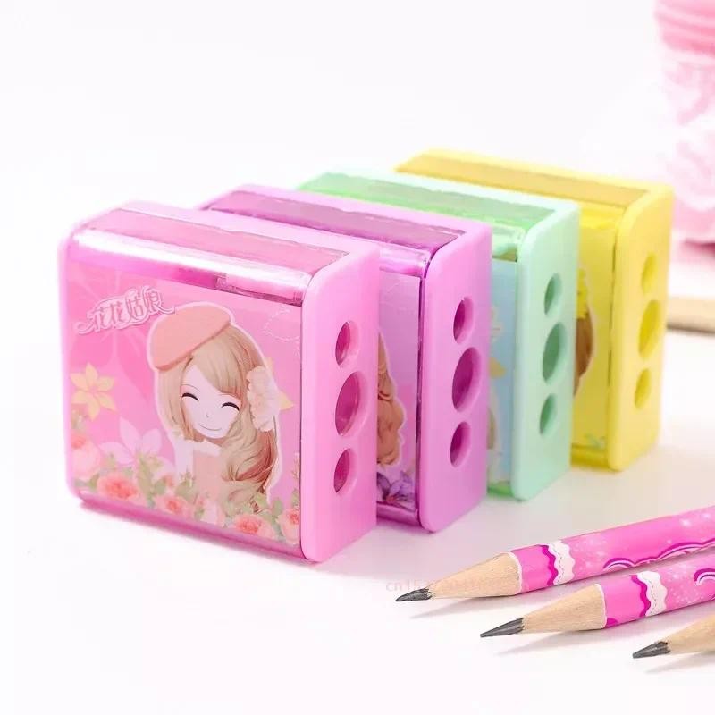 

Flower Girl 3 Holes Pencil Sharping Tools Transparent Sketching Pencil Sharpener Writing with Cover Pencil Cutter Children