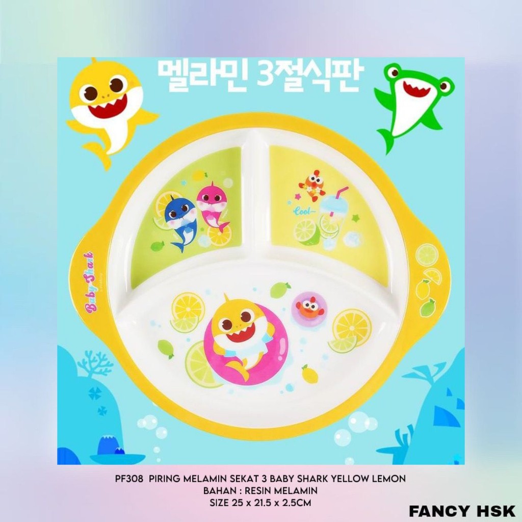 KOREA MELAMIN SEKAT 3 BABY SHARK YELLOW LEMON PF308