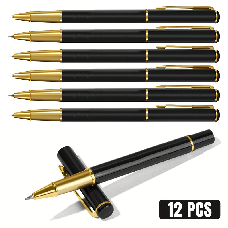 

12Pcs Neutral Pens Snap Cap Closure Type Metal Neutral Pens Comfortable Grip Smooth Writing Suitable for Business Offices