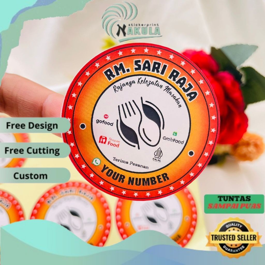 

NKL 2-4 Sticker Warung Nasi Warnas Label Logo Rumah Makan Stiker Restoran Box Dus Free Desain