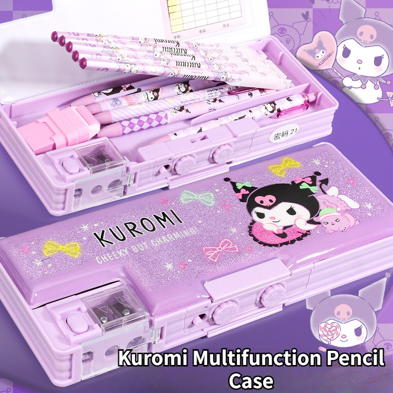 

Kawaii Sanrio Kuromi Pencil Case Organizer Student Creativity Multifunction Stationery Supplies Storage Box Girl Birthday Gift