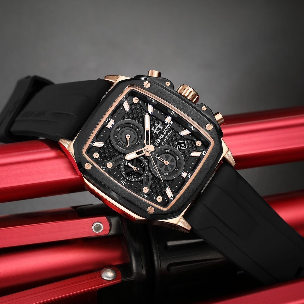 Terlaris Evans Jayden Jam Tangan Pria 9580 Rubber Kaca Sapphire Chrono Tahan Air 10 ATM