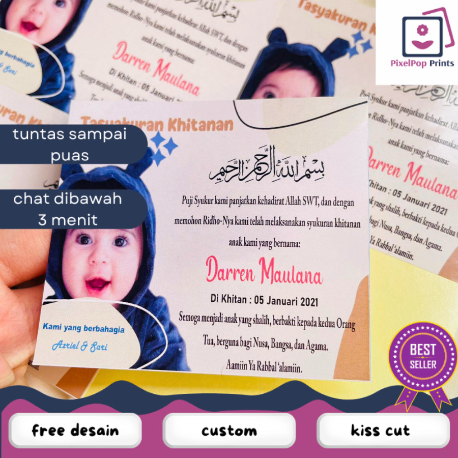 

Opikapip Stiker Kartu Label Tasyakuran Sunatan Khitan Free Desain dan Custom sticker bentuk persegi