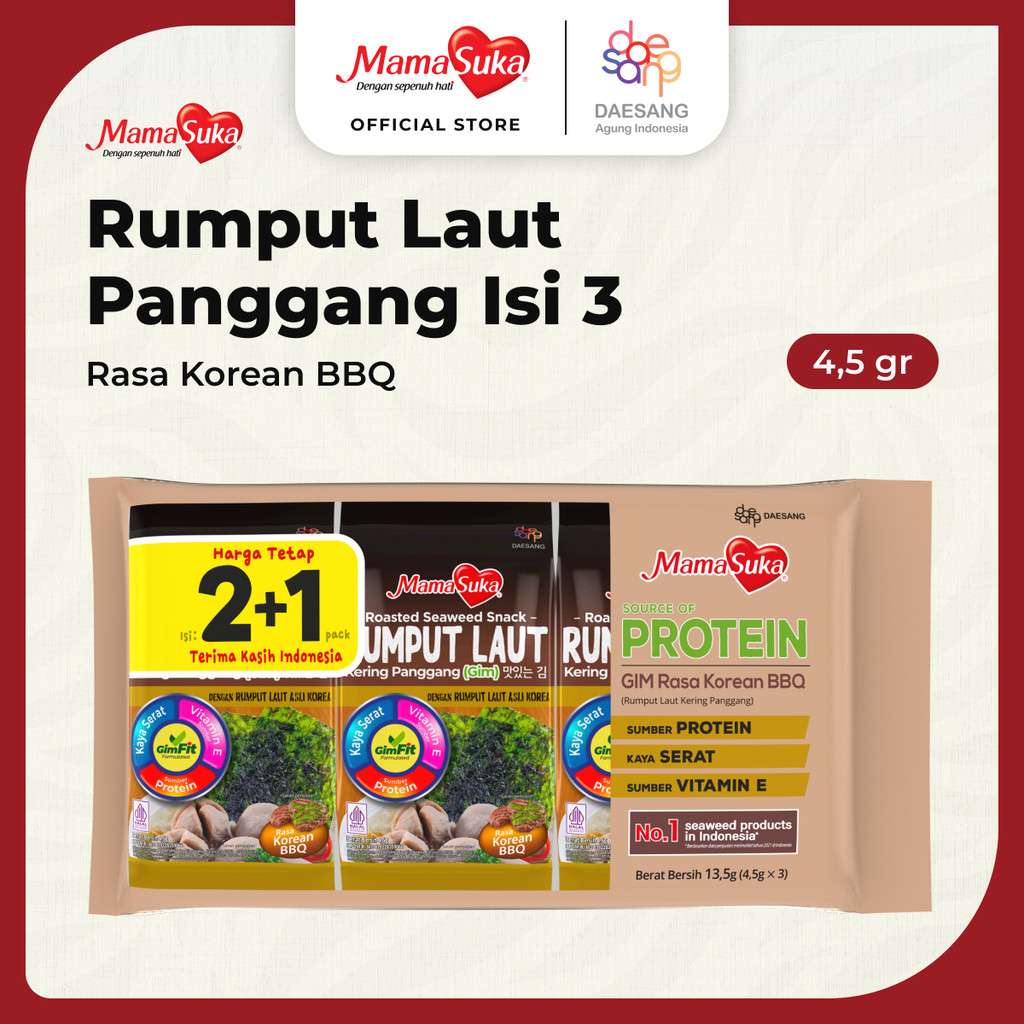 

MamaSuka - Rumput Laut Panggang Barbeque Isi 3 @4,5 gr (Sample tidak dijual satuan)