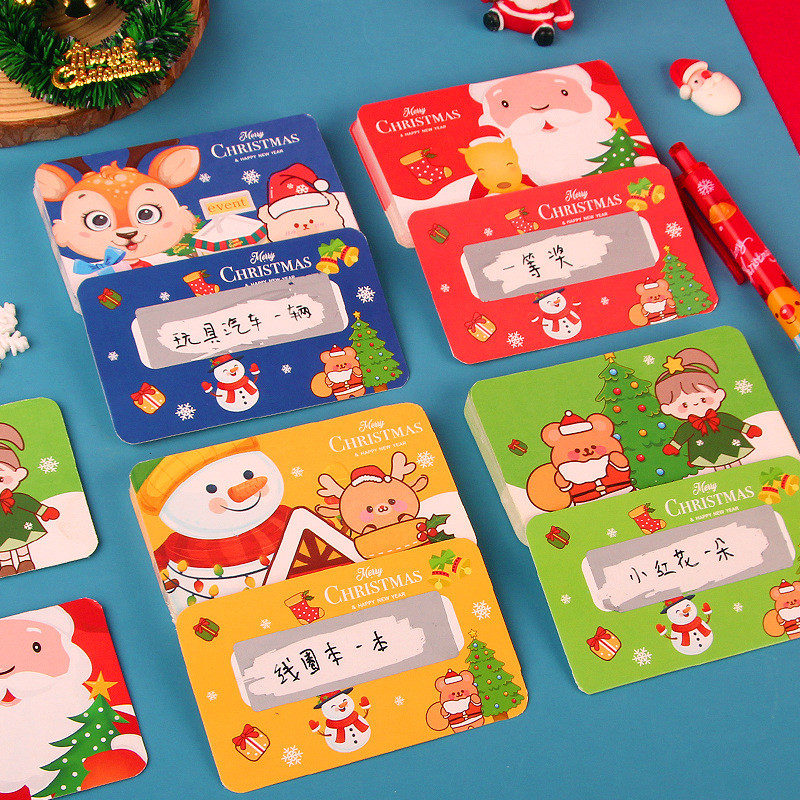 

20Pcs Christmas Reward Scratch Cards DIY Greeting Blessing Praise Stickers Postcard Coating Sticker Kids Early Learning Teaching