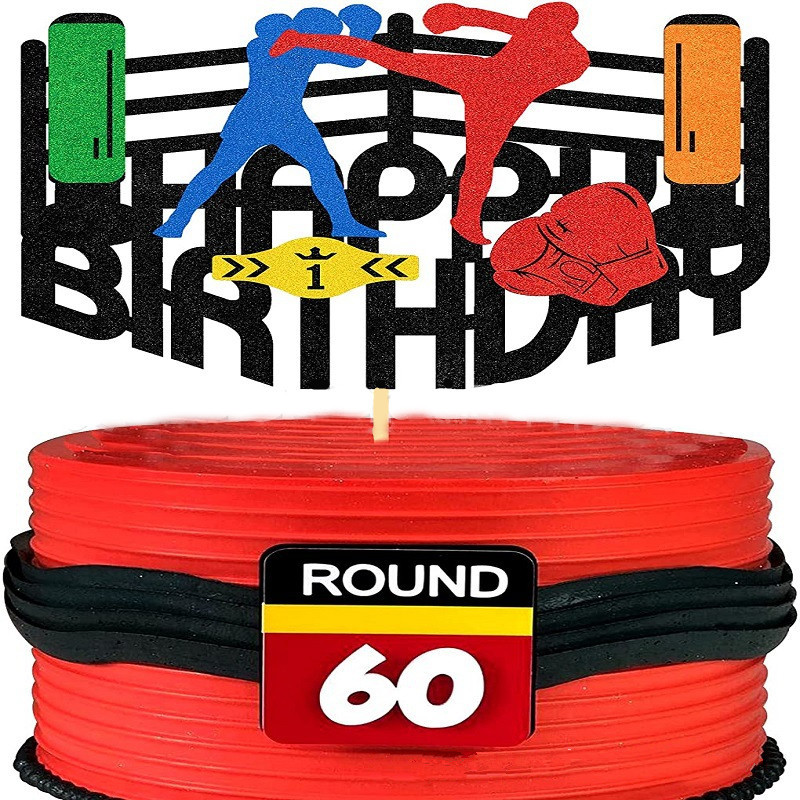 

Boxing Cake Topper Happy Birthday Pugilism Sports Gloves Fighting Boy Party Baby Shower Cupcake Decoration Baking Supplies DIY