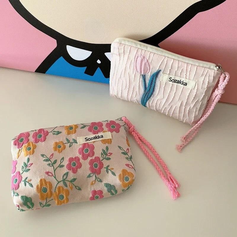 

Contrast Color Women's Cosmetic Bag Portable Ladies Clutch Purse Handbags Vintage Jacquard Female Small Storage Bags Girls Pouch