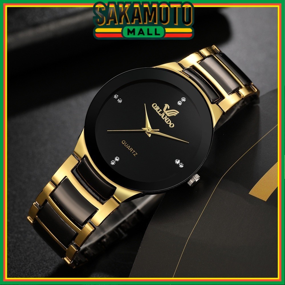 JAM TANGAN PRIA ORLANDO GINAL RANTAI STAINLESS GOLD HITAM EMAS LAIGO JAM095B5 BESI COWOK KEREN BRAND