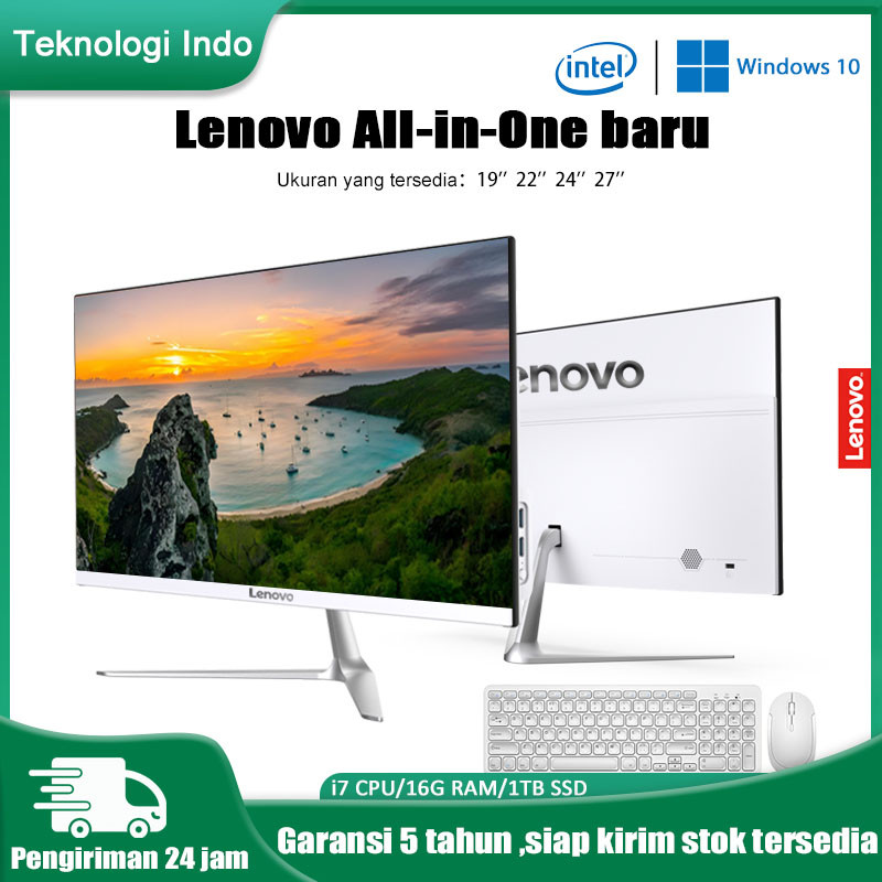 Lenovo Komputer Full PC All-in-One Baru Terbaru HD Super Tipis Intel Core i3/i5/i7 Untuk Rumah, Bela