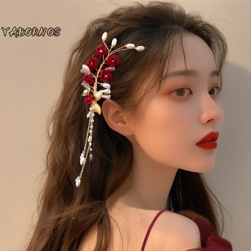 Klip Rambut Pengantin Cina Klip Rambut Pengantin Pernikahan Cina Klip Rambut Bunga Merah Wanita Perh