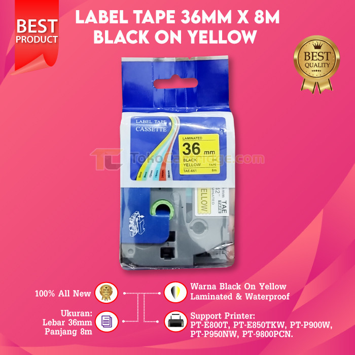 

Label Tape 36mm Black On Yellow TZE-661 TZe-661 Casette Compatible