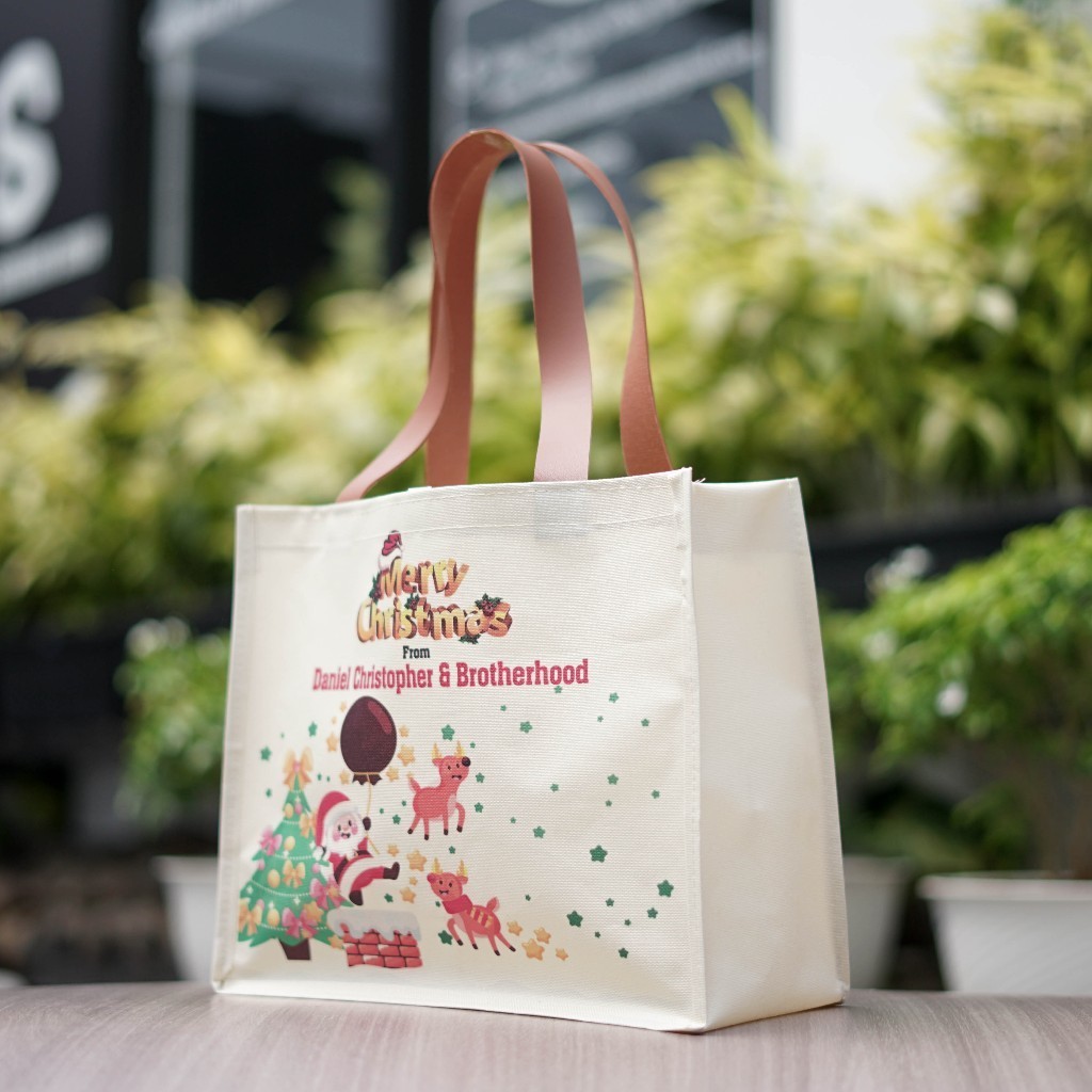 

Tas Souvenir natal hempers gereja sekolah minggu unik mewah bagus kekinian custom nama Bahan Poliyester