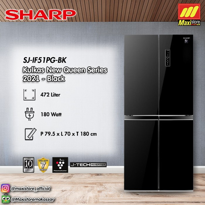 SHARP SJ-IF51PG-CG/BK Kulkas [472 L] New Queen Series 2021 - Maxistore