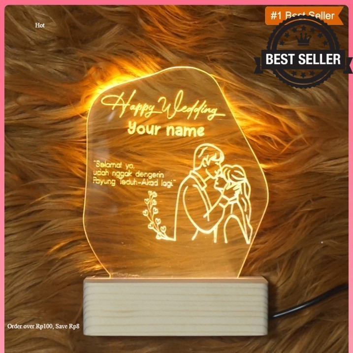 Akrilik Custom Gift Nama LED Sketsa Plakat Hadiah  Kado ulang tahun wedding wisuda lampu tidur akril