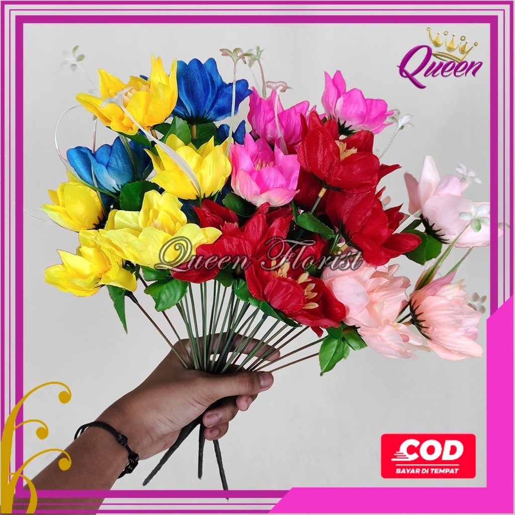 Aster Mangkok Cabang 6 Bunga  Artificial Buatan - dekorasi seserahan hantaran Pelaminan Wedding Seru