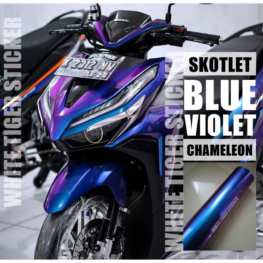 SKOTLET STIKER MOTOR BUNGLON BLUE VIOLET GLOSY LEBAR 50CM BAHAN PREMIUM SKOTLET BUNGLON SCOTLITE BUN