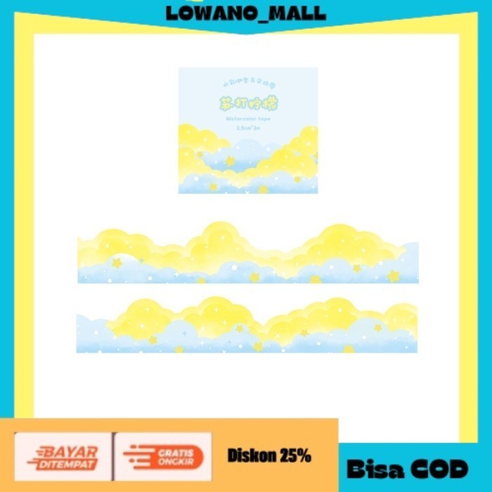 

[[LOWANOMALL6]] TERLARIS Washi Tape Masking Tape Sticker Stiker Awan Cloud Star Gold Plated 45 A COD