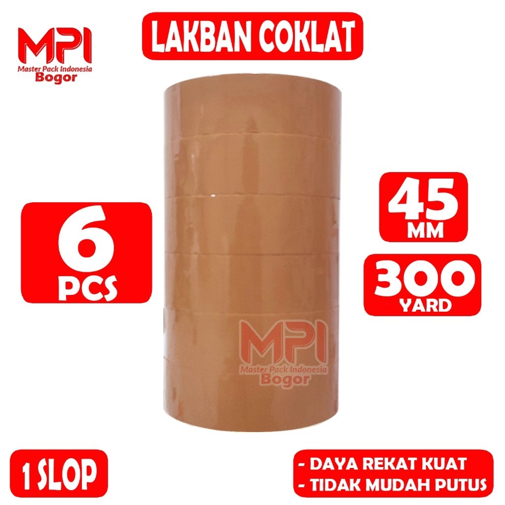 

1 SLOP / 6 PCS - Lakban Coklat JUMBO MPI 45 mm x 300 yard - Lakban Packing - Master Pack Indonesia Bandung