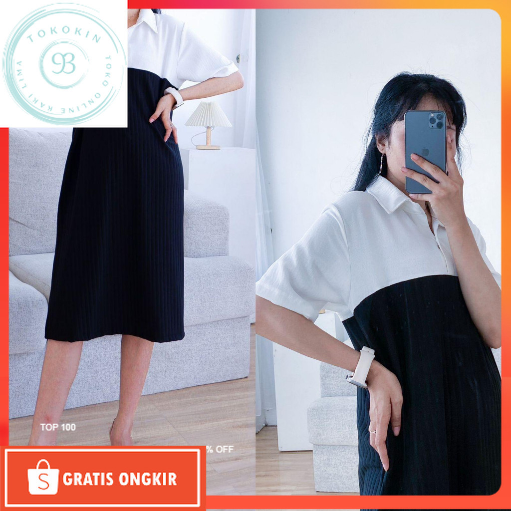 Dress Kekinian / DRESS WANITA RAFAELA DRESS HORNET KNIT COMBI CRINCLE