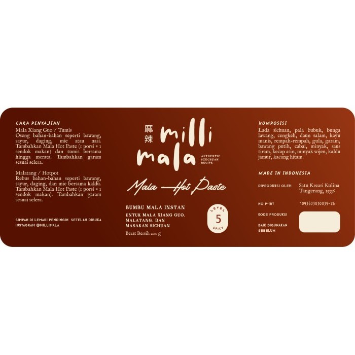 

Mala Hot Paste - Bumbu Mala Xiang Guo, Malatang, Szechuan by Millimala - Level 3 (Mild)
