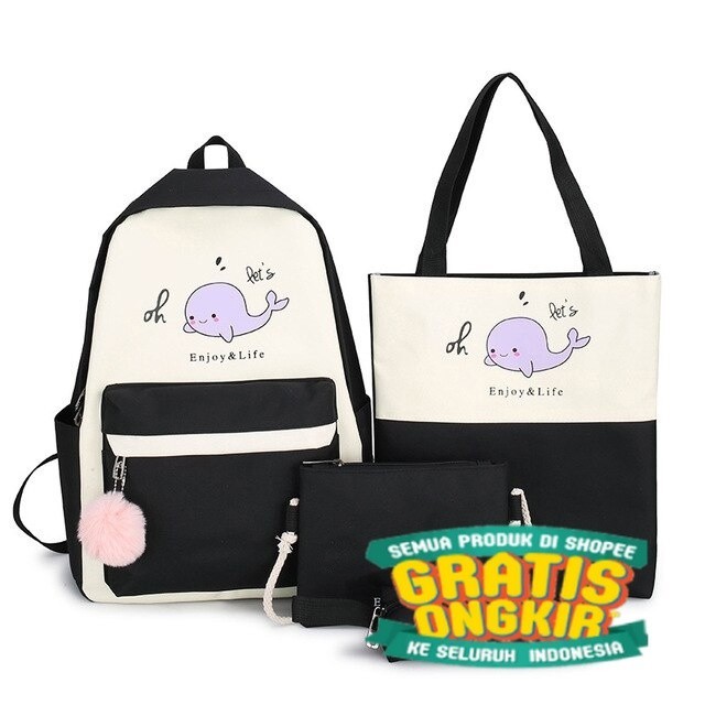 TAS RANSEL WANITA - TAS RANSEL KOREAN STYLE 4IN1 TERBARU TAS SEKOLAH TAS PAUS/ kado hadiah
