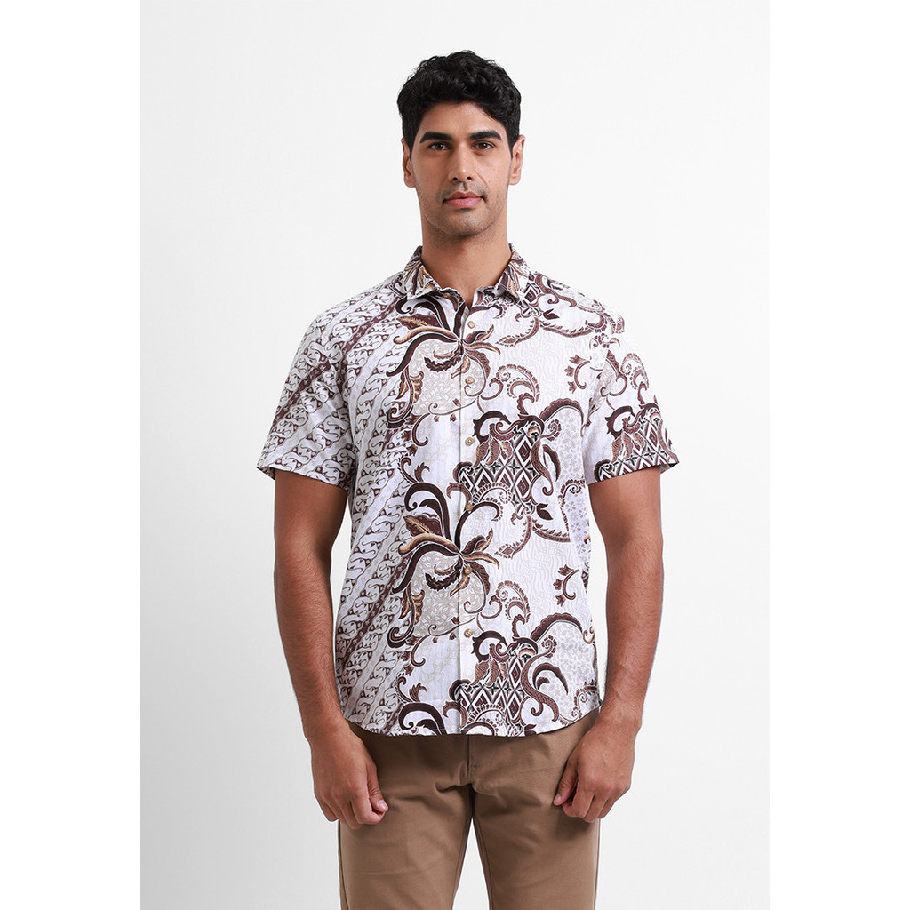 MOC Kemeja Batik Lengan Pendek Pria KAIMANA - WHITE
