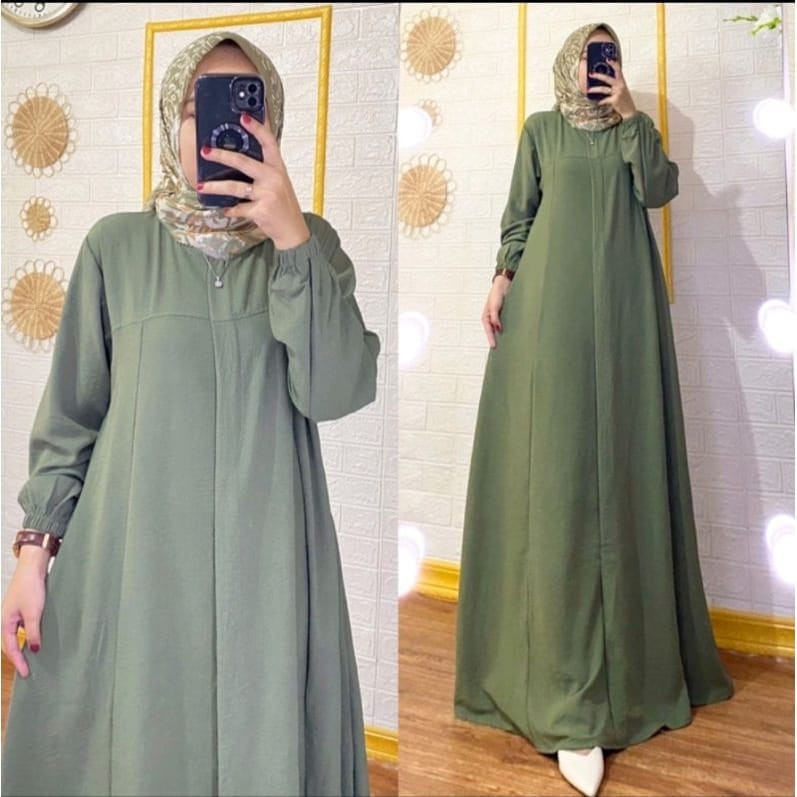 Gamis polos busui friendly bahan crinkle airflow adem jatuh simple elegan modern remaja wanita terba
