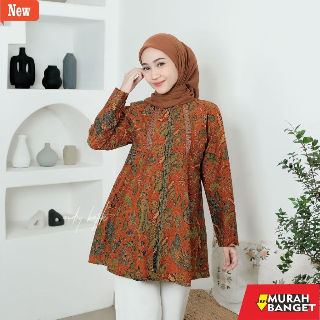 Blouse Wanita Kekinian Audry - Arumi - Blouse Batik Wanita Hijab Kerja Modern Motif Tiga Negeri Tera