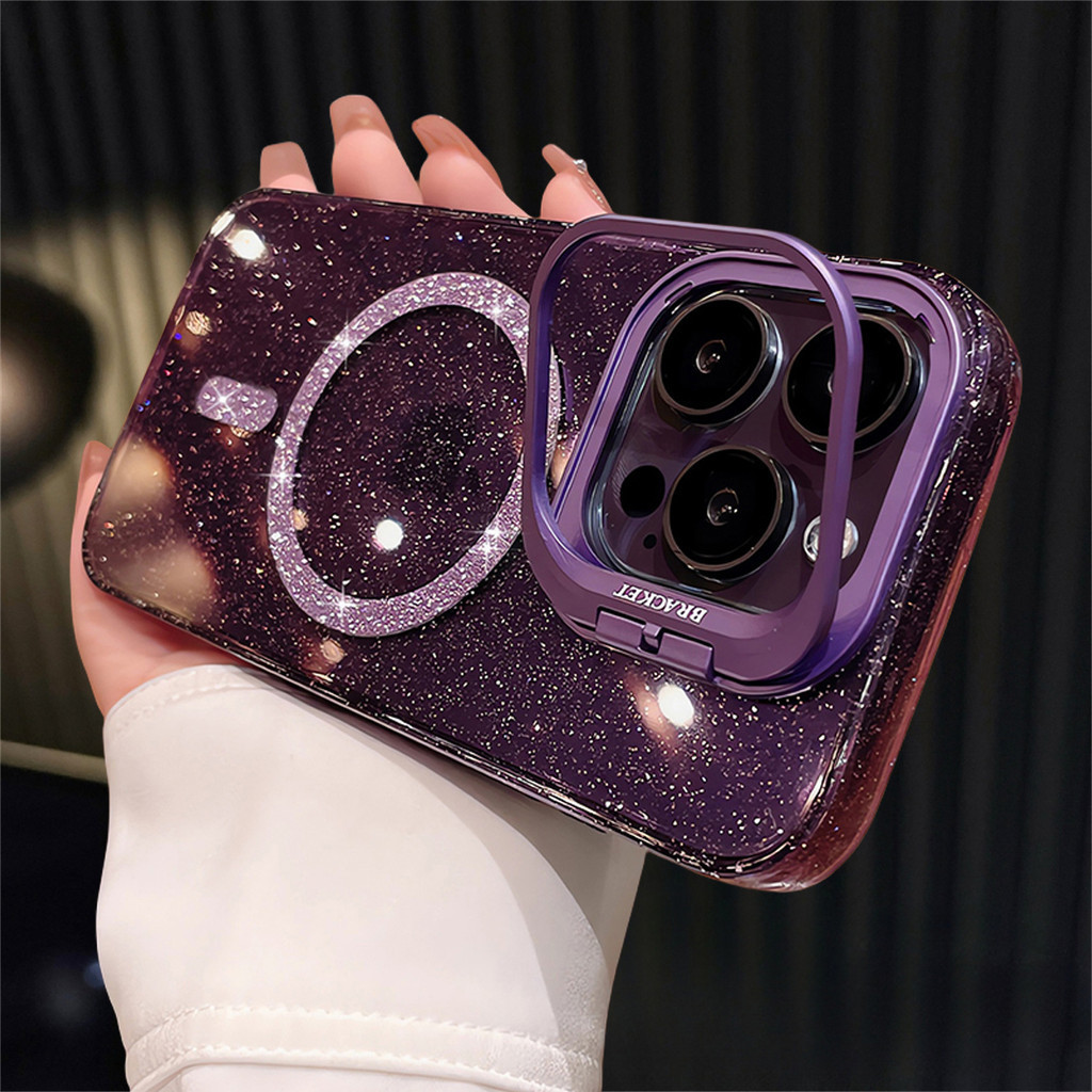CASING LUXURY FLIP LENSA GLITTER MAGNETIK CASE FOR IPHONE 15 14 13 12 11 PRO MAX Built-in stand LUXU