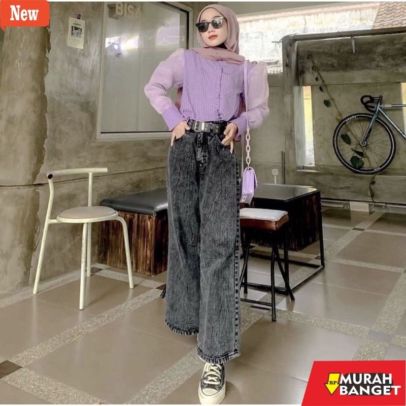 Denim Panjang Wanita Highwaist Celana Kulot Lipat Jeans Denim Cewek Celana Kulot Loose Jeans Sow hit