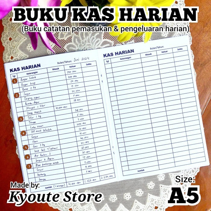 

[KUALITAS TERBAIK] Buku Kas Harian Daily Financial Income Expenses Tracker Kyoute A5 Book