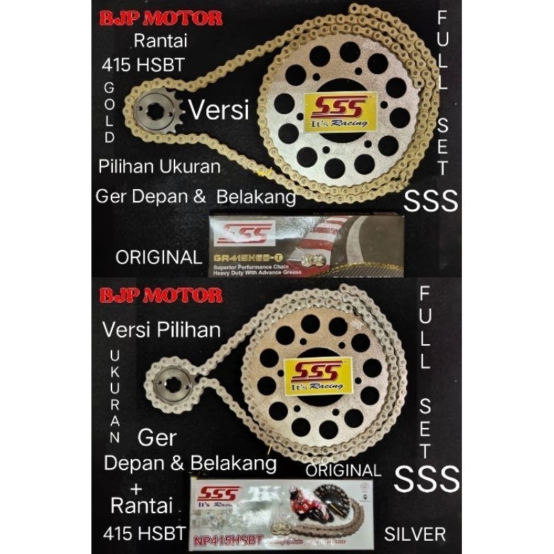 Gerset FULL SSS 415 GSX - R150 + Rantai SSS 415 HSBT GOLD dan SILVER 120L/130L + Pilihan Ger Depan S
