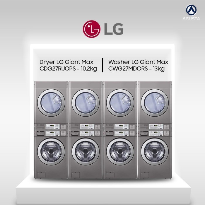 PAKET MESIN LAUNDRY KOMERSIAL 4 SET WASHER LG 13KG & DRYER LG 10,2KG GIANT MAX (STACKED NON COIN)