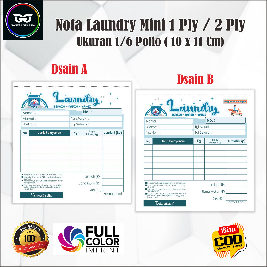 

nota laundry ukuran 1/6 polio 10 x 11 cm nota laundry 2 rangkap nota laundry 3 rangkap nota laundry 2 ply nota laundry 3 ply nota laundry 1 ply nota laundry mini nota laundry 3 rangkap